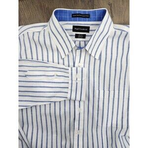 Paul Fredrick Dress Shirt Men's Cotton Linen 18.5 x 37 Striped Button Front